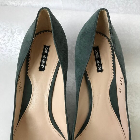 Giorgio Armani Pointed Toe Green Suede Heels Size EU 39 Made in Italy Pre-Owned - Picture 11 of 16